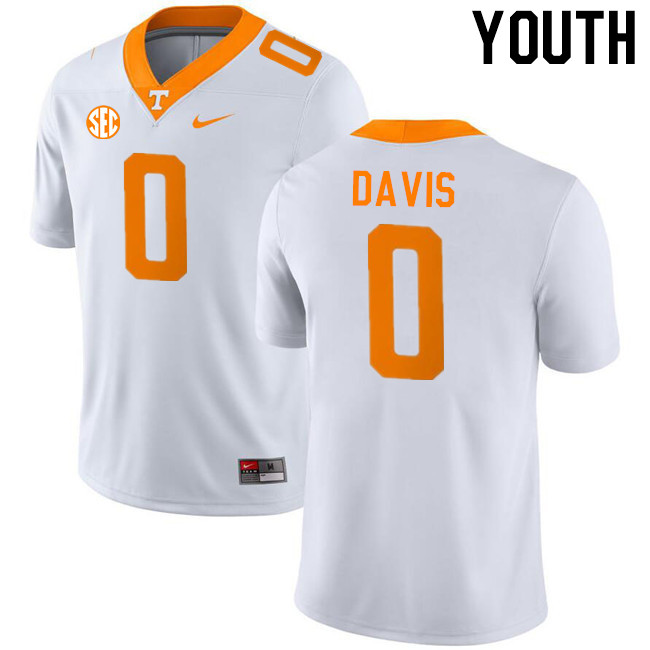 Youth #0 Ethan Davis Tennessee Volunteers College Football Jerseys Stitched-White